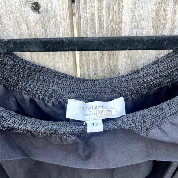Adam Lippes | Smocked Off The Shoulder Cotton Blouse Black Size 12 Large - Picture 3 of 9